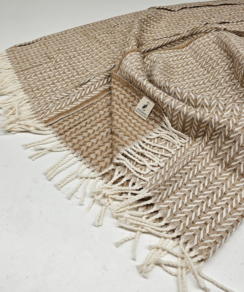 Eksklusiv i kamel- og hvid bomuld - 200x150cm - Dyne, tæpper - Tæppe - 200 cm - 150 cm #2.1