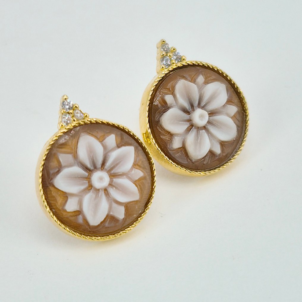 银, Gold-plated - 耳环 - 手工切割的CAMMEI #4.3