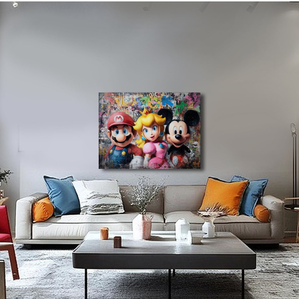 Canvas Fit - Alberto Ricardo - Iconos Pop: Mario, Peach y Mickey en un mismo lienzo" #2.1