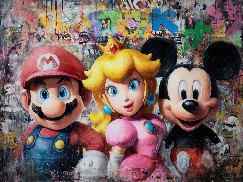 Canvas Fit - Alberto Ricardo - Iconos Pop: Mario, Peach y Mickey en un mismo lienzo" #1.0