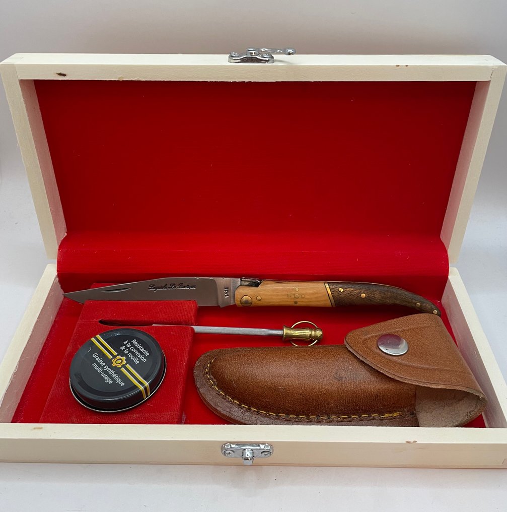 Laguiole - Le Rustique - 餐刀 - Laguiole 剪刀在带配件的盒子里 - Olijfhout - Rozenhout - 不锈钢 #3.2