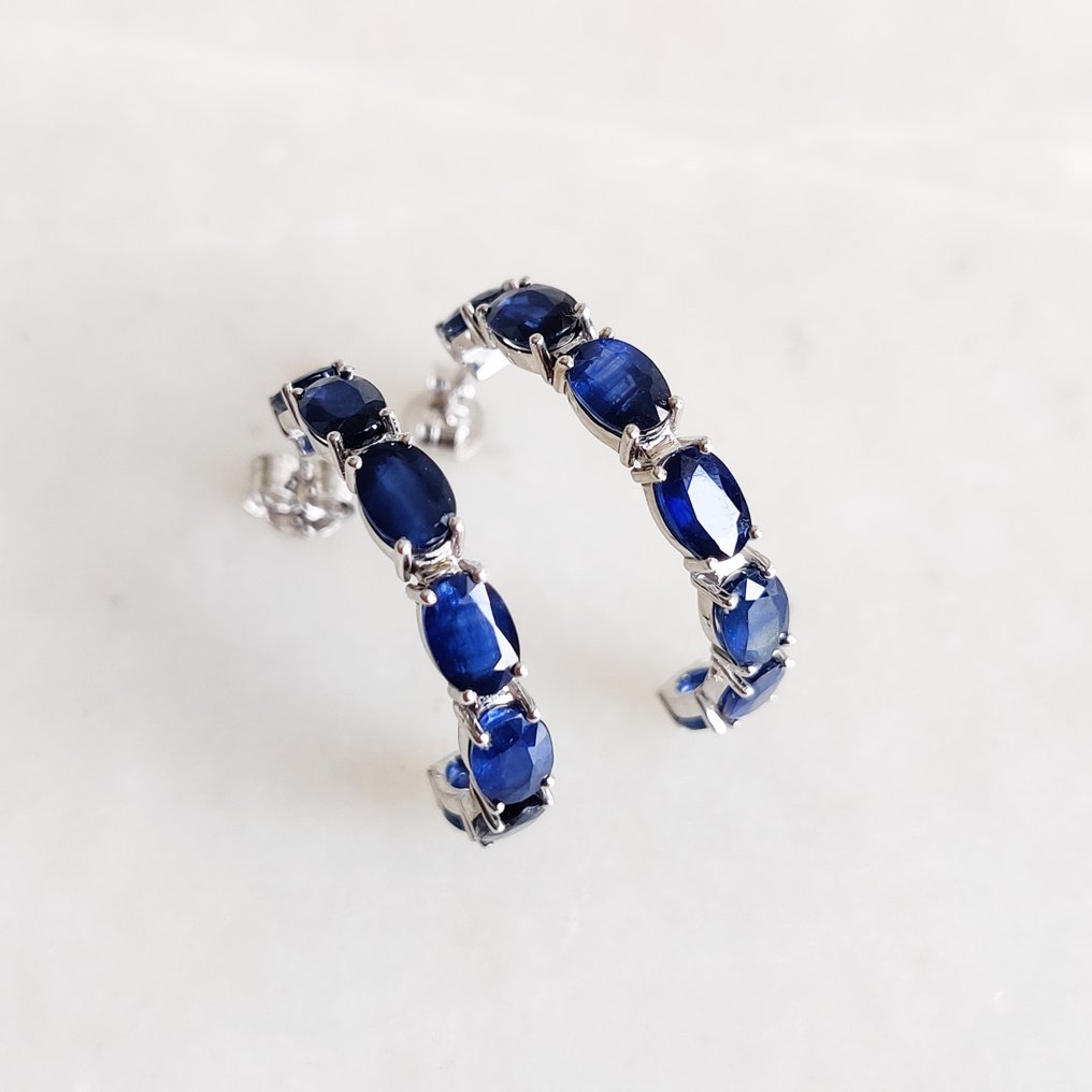 Κρίκοι - 14 καράτια Λευκός χρυσός - 8.53ct. tw. Ζαφείρι - Σκουλαρίκια με μπλε ζαφείρι #1.0
