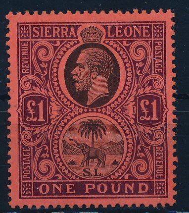 Σιέρρα Λεόνε 1912 - Κόμης Γεώργιος, 1 λίβρα σε κόκκινο χαρτί. - Stanley Gibbons No. 128 #1.0