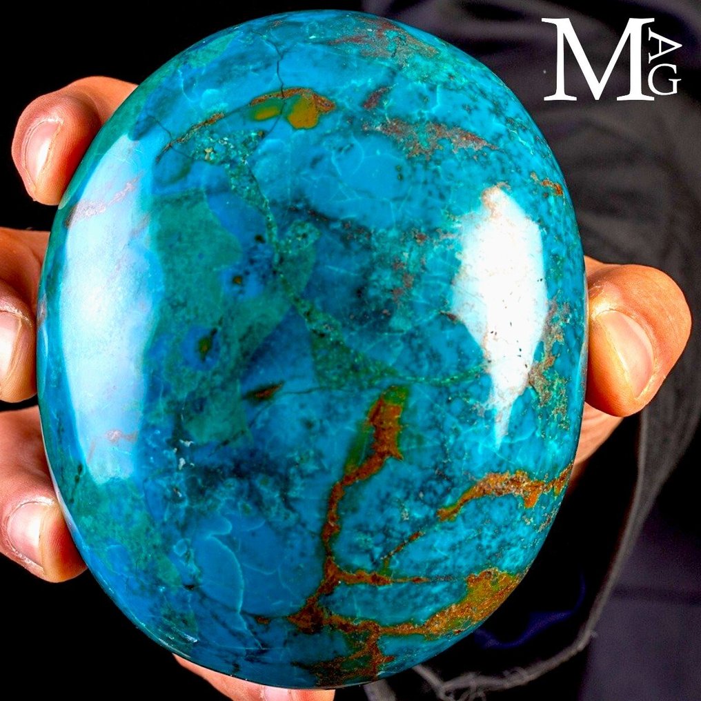 Exclusive quality chrysocolla specimen - natural polished chrysocolla from Perù mines - Height: 121 mm - Width: 98 mm- 1118 g #3.2