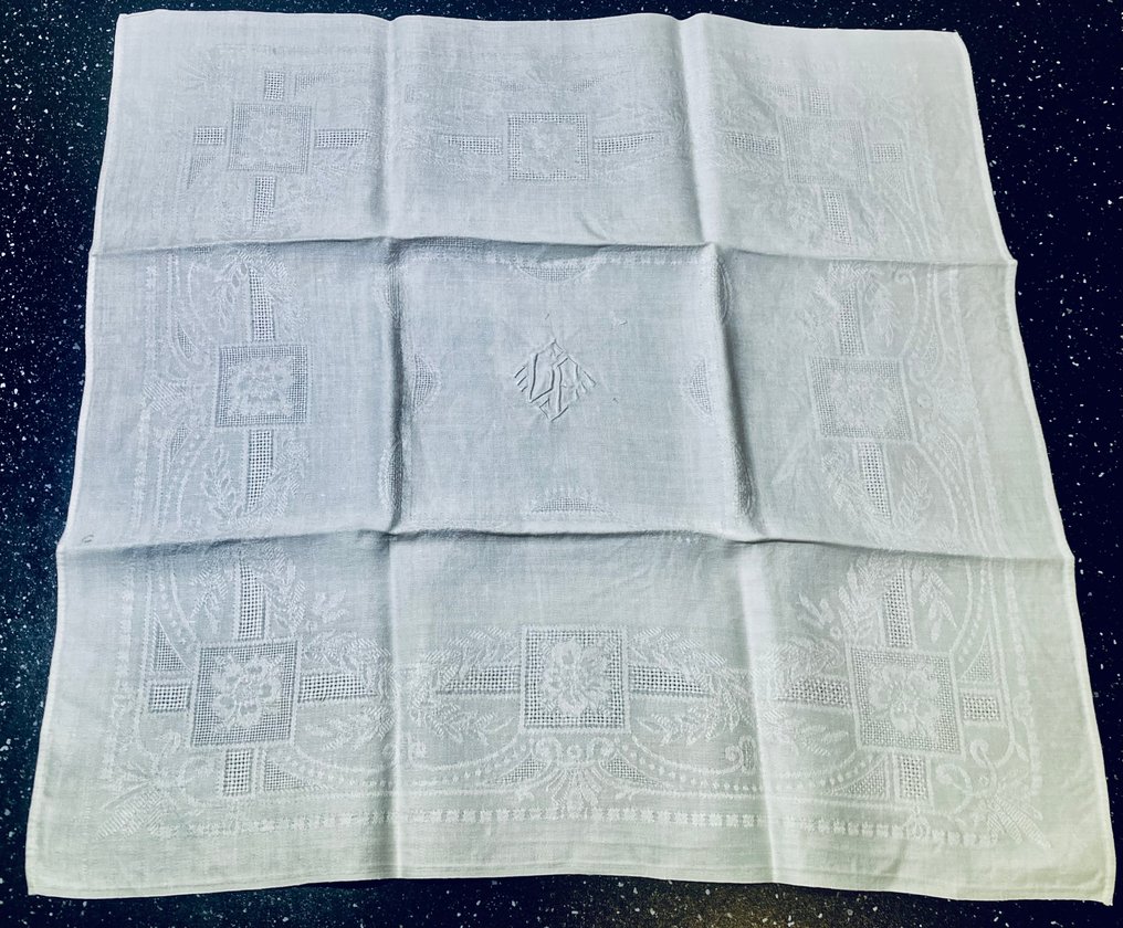 Ensemble de serviettes de table anciennes damassée et brodé - Serviet  - 54 cm - 53 cm #3.2