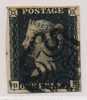 Great Britain 1840 - 1 Penny black from Plate 8, lettered B/F in very fine condition, full margins all around. - mit schwarzen Malteserkreuz Stempel SG Spec. AS49, echt & einwandfrei #1.0