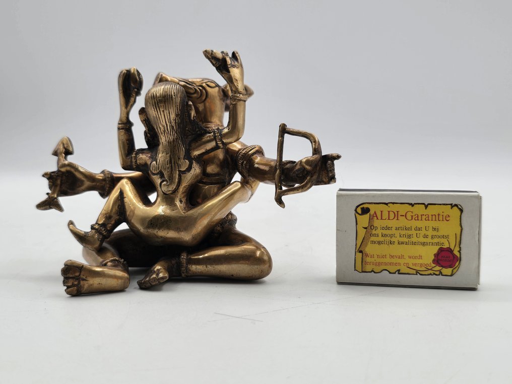 Statue, Happy Mandkesvara, Erotisch sculptuur - 8 cm - Copper #2.1