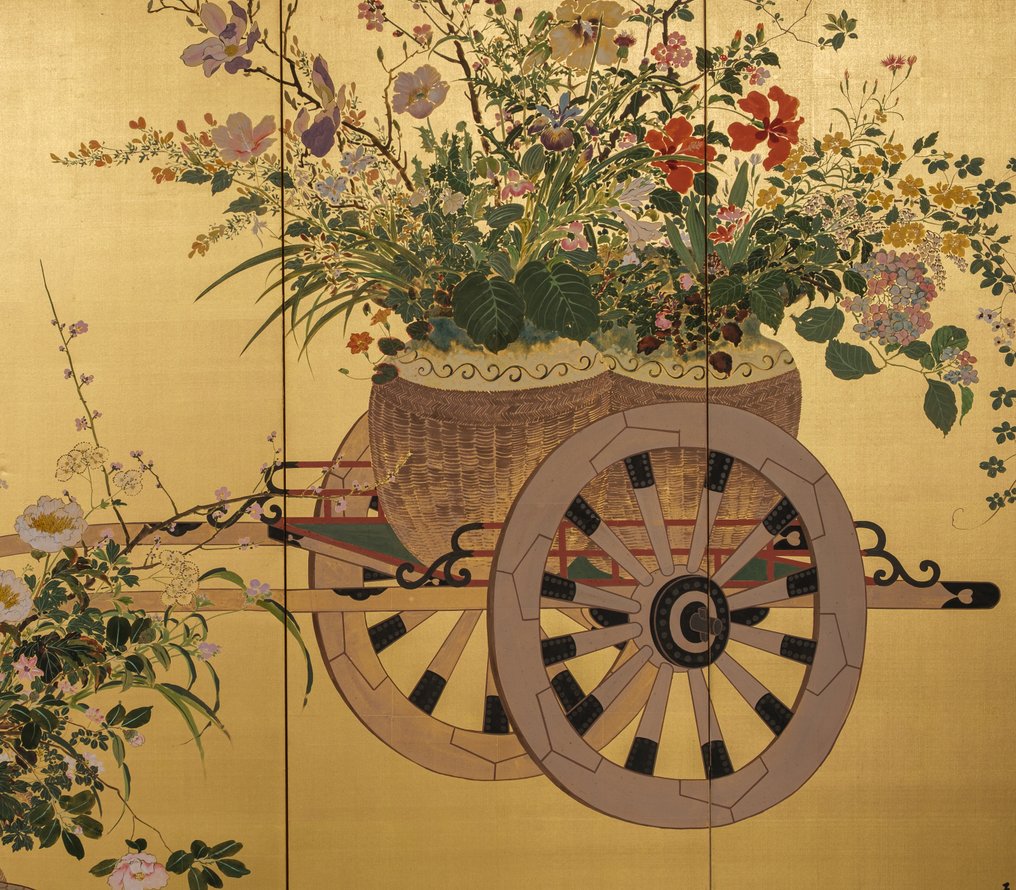 Byôbu 屏风（折叠屏风） - 金丝、漆木、丝绸、纸、漆木 - 日本 - 昭和中期（20世纪中期） #3.2