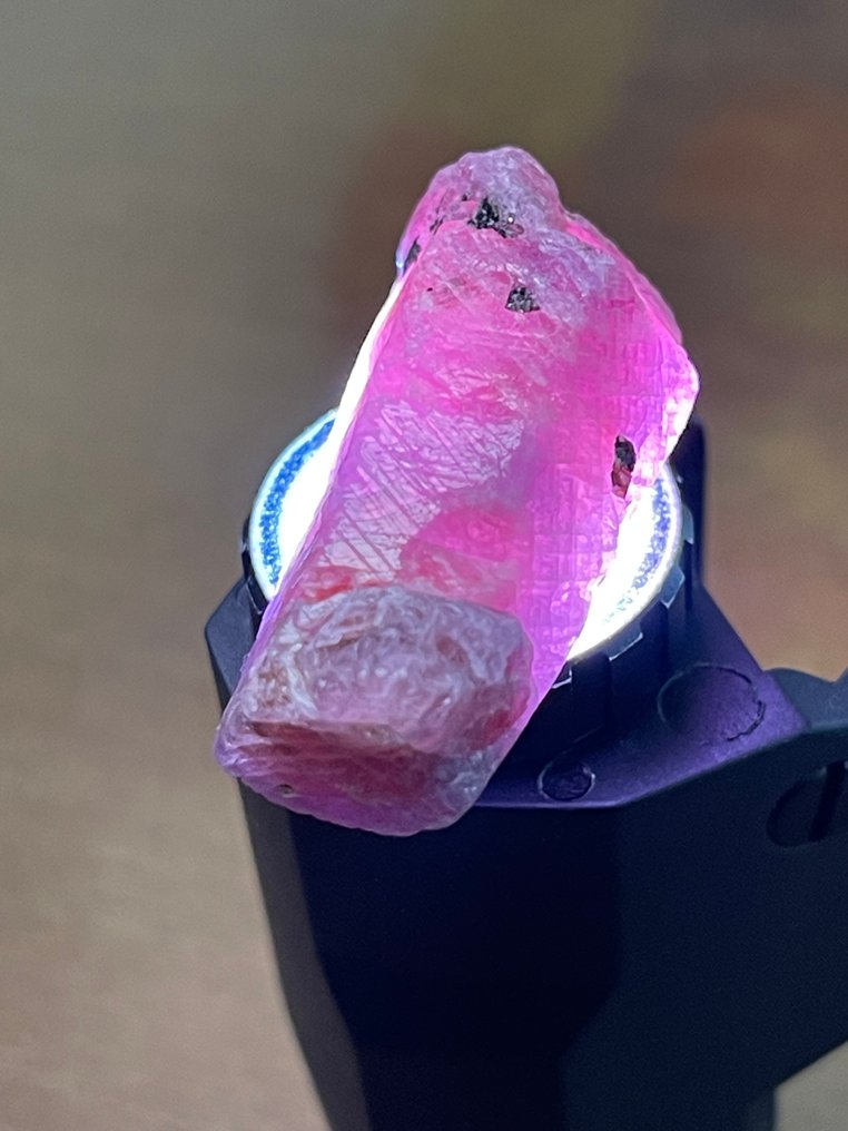 Ρουμπίνι Ακατέργαστο. Εκπληκτικό Διχρωματικό Κρύσταλλο Ruby. 96 Ct. Μοζαμβίκη %100 Φυσικό και Εξαγωνικό. %100 - Ύψος: 35 mm - Πλάτος: 16 mm- 19.2 g #1.0