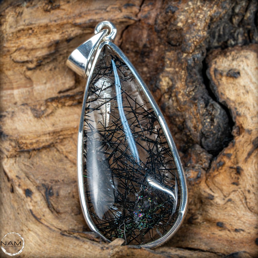 天然电气石-石英吊坠 独特的自然艺术，银，60,15克拉，巴西- 12.03 g #4.3