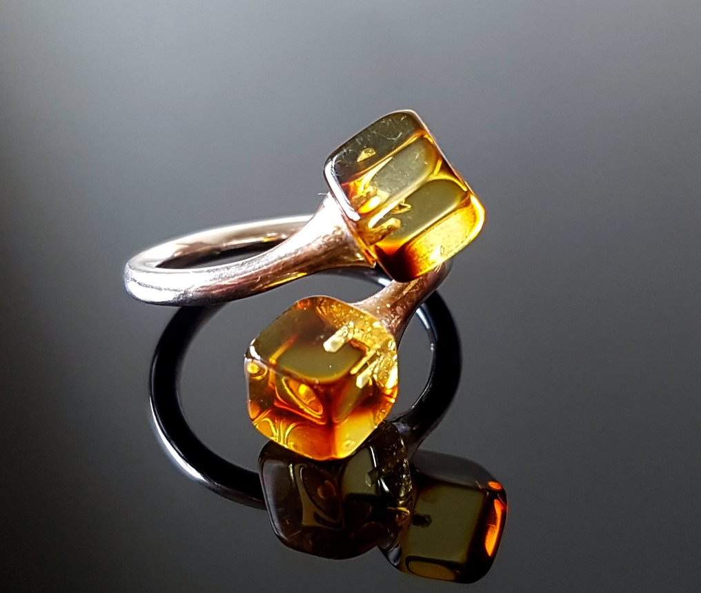 Inel unic natural din chihlimbă baltică - argint - Chihlimbar (Fără preț de rezervă) #2.1