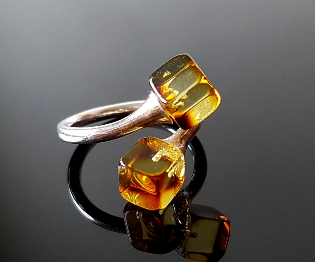 Inel unic natural din chihlimbă baltică - argint - Chihlimbar (Fără preț de rezervă) #3.2