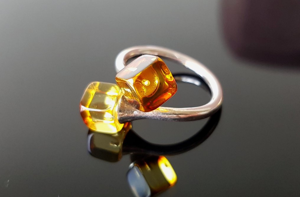 Inel unic natural din chihlimbă baltică - argint - Chihlimbar (Fără preț de rezervă) #1.0