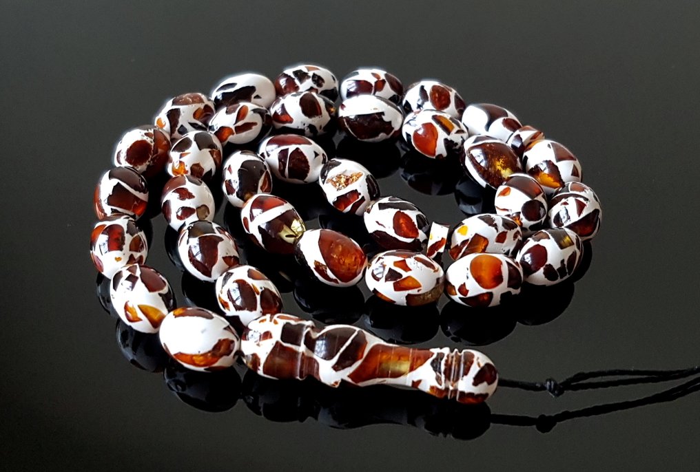 Âmbar Contas de azeite em estilo mosaico raro, contas de âmbar do Báltico, contas de oração, rosário,- 16 g #3.2