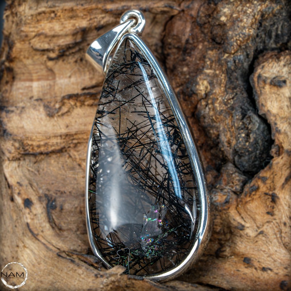 天然电气石-石英吊坠 独特的自然艺术，银，60,15克拉，巴西- 12.03 g #2.1