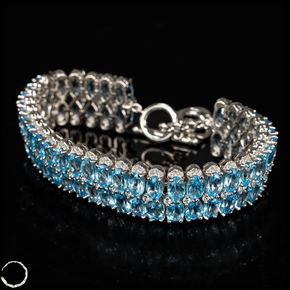 Természetes akvamarin karkötő elegáns ezüst foglalatban – Örök elegancia a csuklón, 925-ös ezüst, 170,25 ct- 34.05 g #1.0