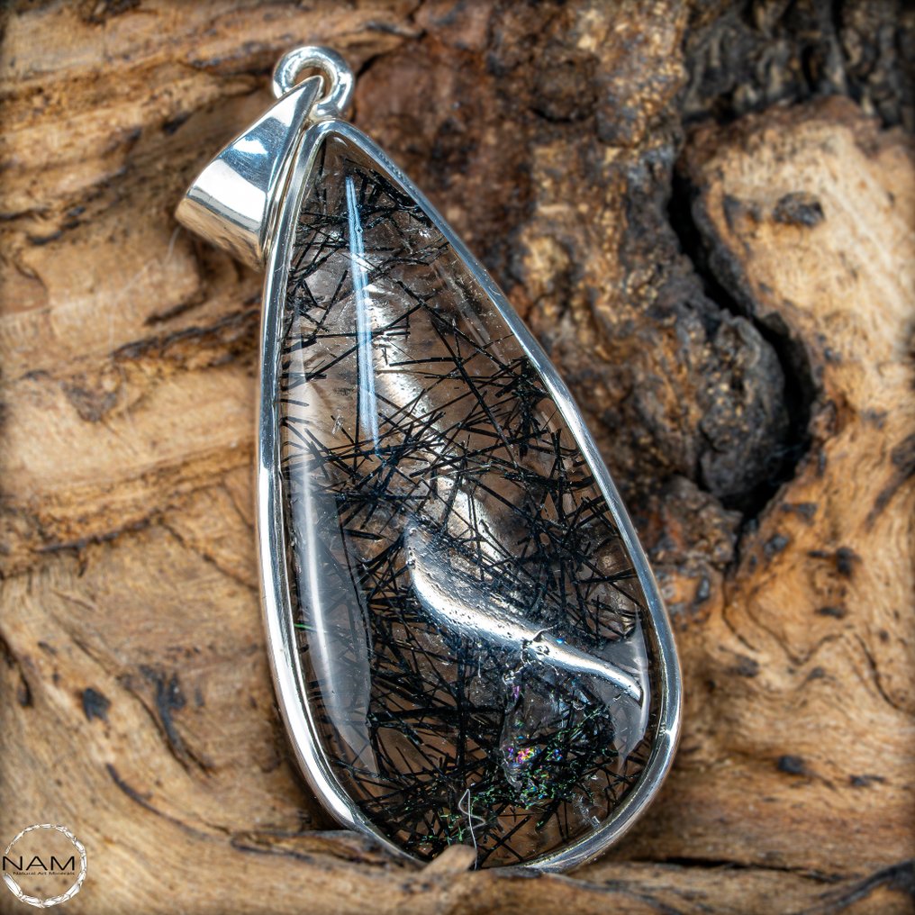 天然电气石-石英吊坠 独特的自然艺术，银，60,15克拉，巴西- 12.03 g #1.0