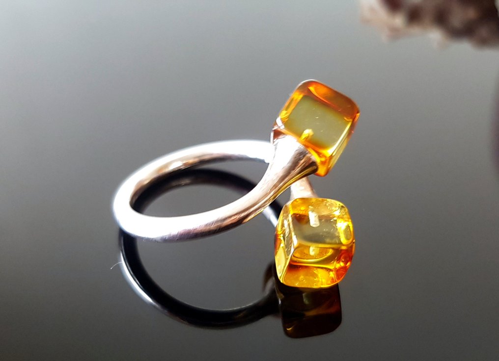 Inel unic natural din chihlimbă baltică - argint - Chihlimbar (Fără preț de rezervă) #1.0
