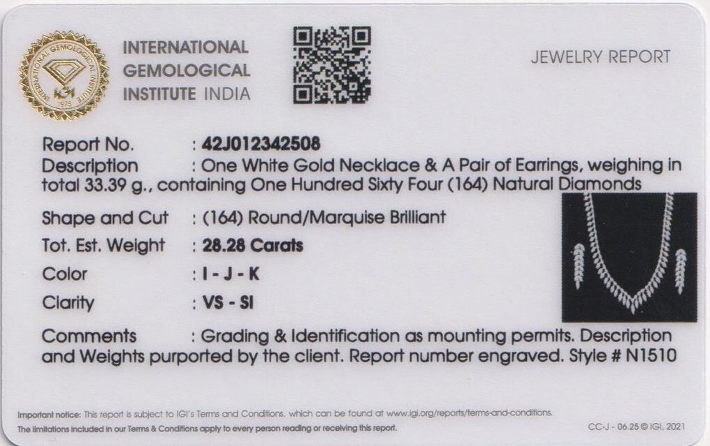Σετ κοσμημάτων 2 τεμαχίων - 14 καράτια Λευκός χρυσός -  28.28ct. tw. Διαμάντι (Φυσικό) - Χρυσό Κολιέ & Σκουλαρίκια #2.1