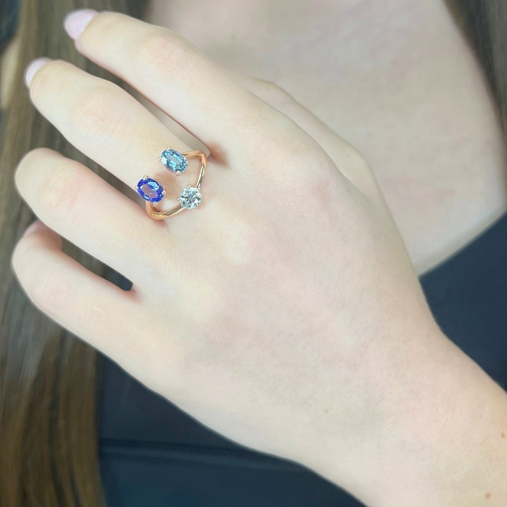 戒指 - 18K包金 玫瑰金 -  2.03ct. tw. 坦桑石 - 钻石 #3.2