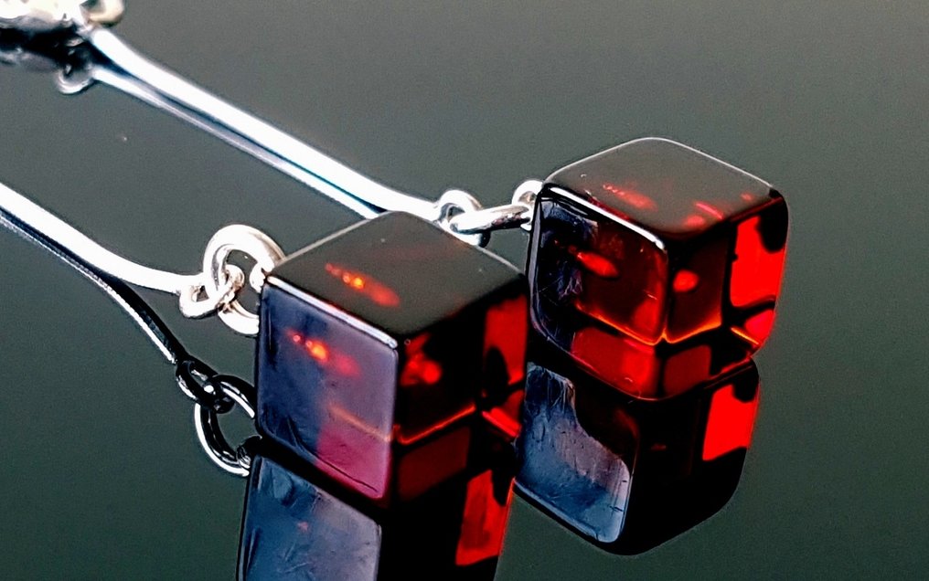 Αρμονικά σκουλαρίκια από φυσικό Βαλτικό κεχριμπάρι - κύβοι από κεχριμπάρι - Ασήμι - Κεχριμπάρι (χωρίς τιμή ασφαλείας) #1.0