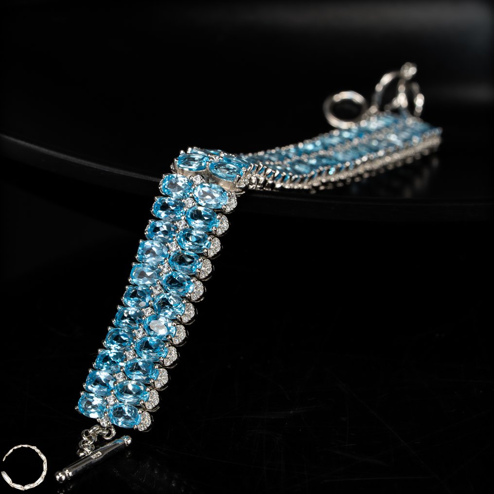 Természetes akvamarin karkötő elegáns ezüst foglalatban – Örök elegancia a csuklón, 925-ös ezüst, 170,25 ct- 34.05 g #2.1