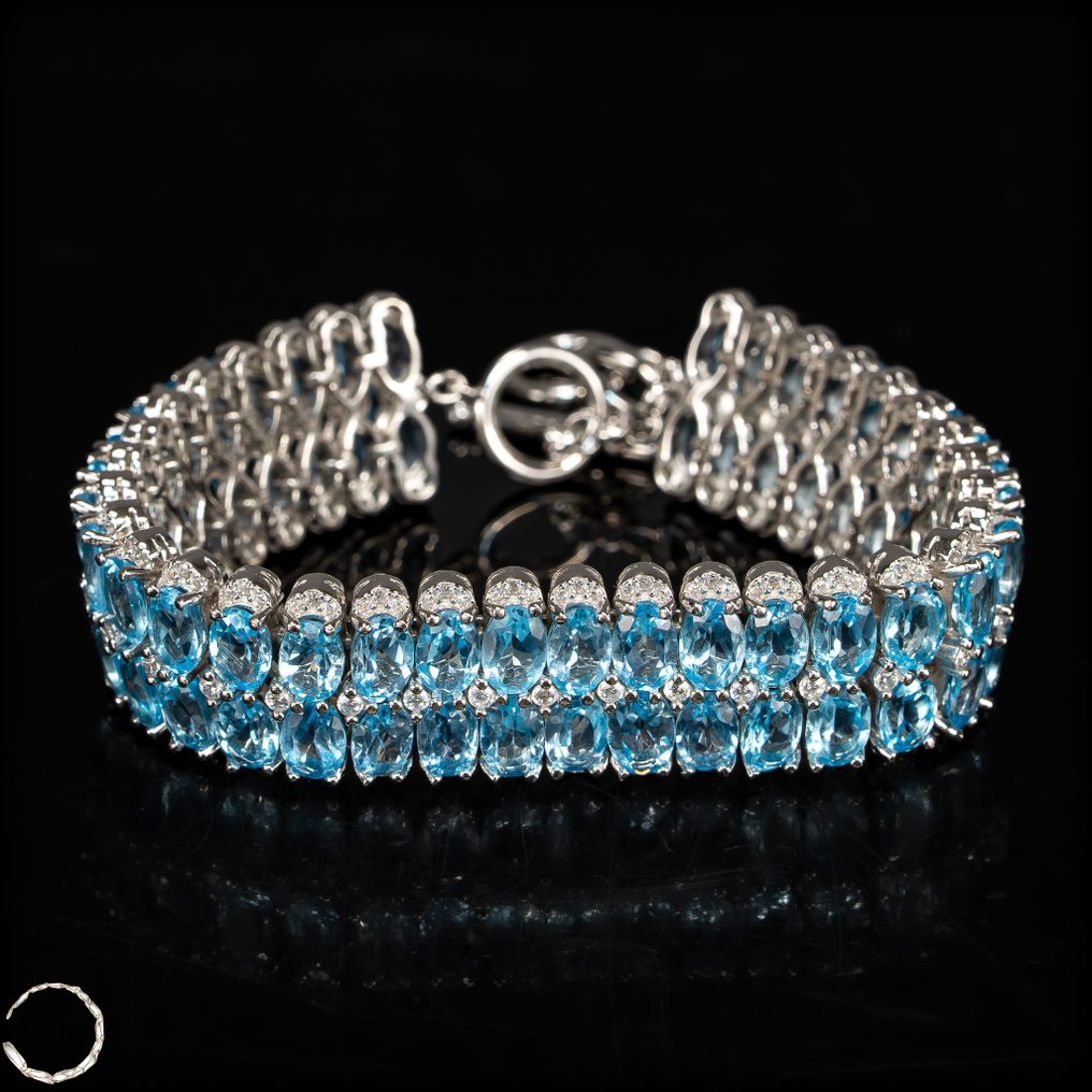 Természetes akvamarin karkötő elegáns ezüst foglalatban – Örök elegancia a csuklón, 925-ös ezüst, 170,25 ct- 34.05 g #1.0