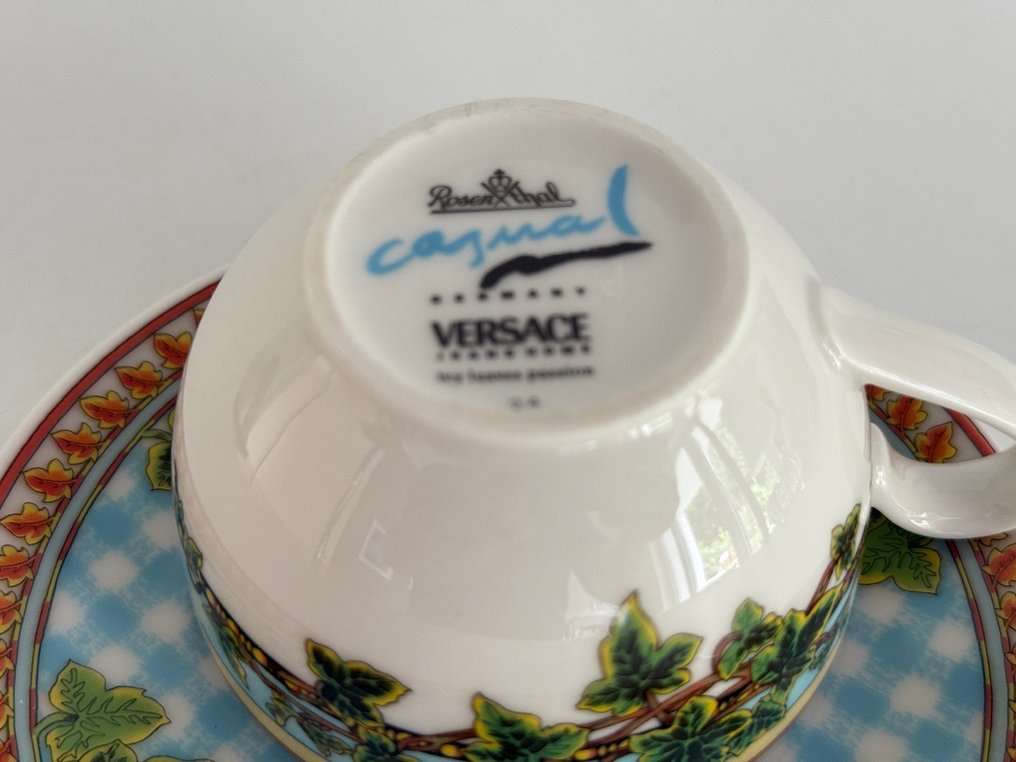 Rosenthal - Versace - Csésze és csészealj (6) - Espressotasse 0,1L mit Untertasse blau  12,5 cm Casual Jeans Home  SET of 6 - Porcelán - borostyánlevelek szenvedélye #4.3