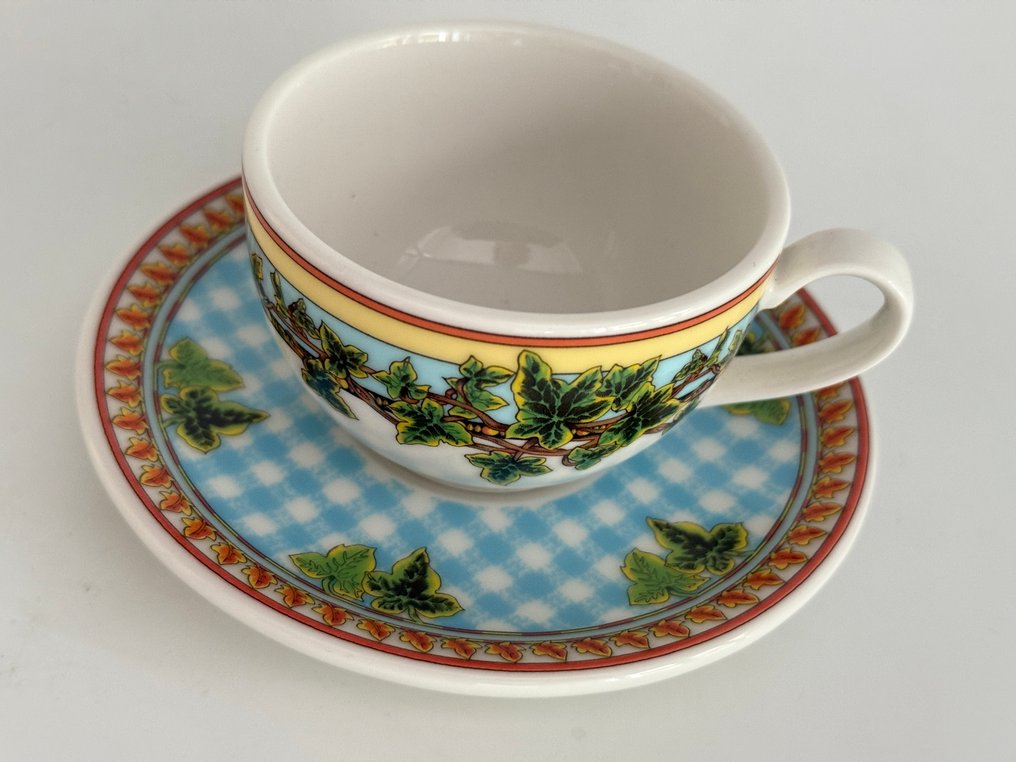 Rosenthal - Versace - Csésze és csészealj (6) - Espressotasse 0,1L mit Untertasse blau  12,5 cm Casual Jeans Home  SET of 6 - Porcelán - borostyánlevelek szenvedélye #2.1