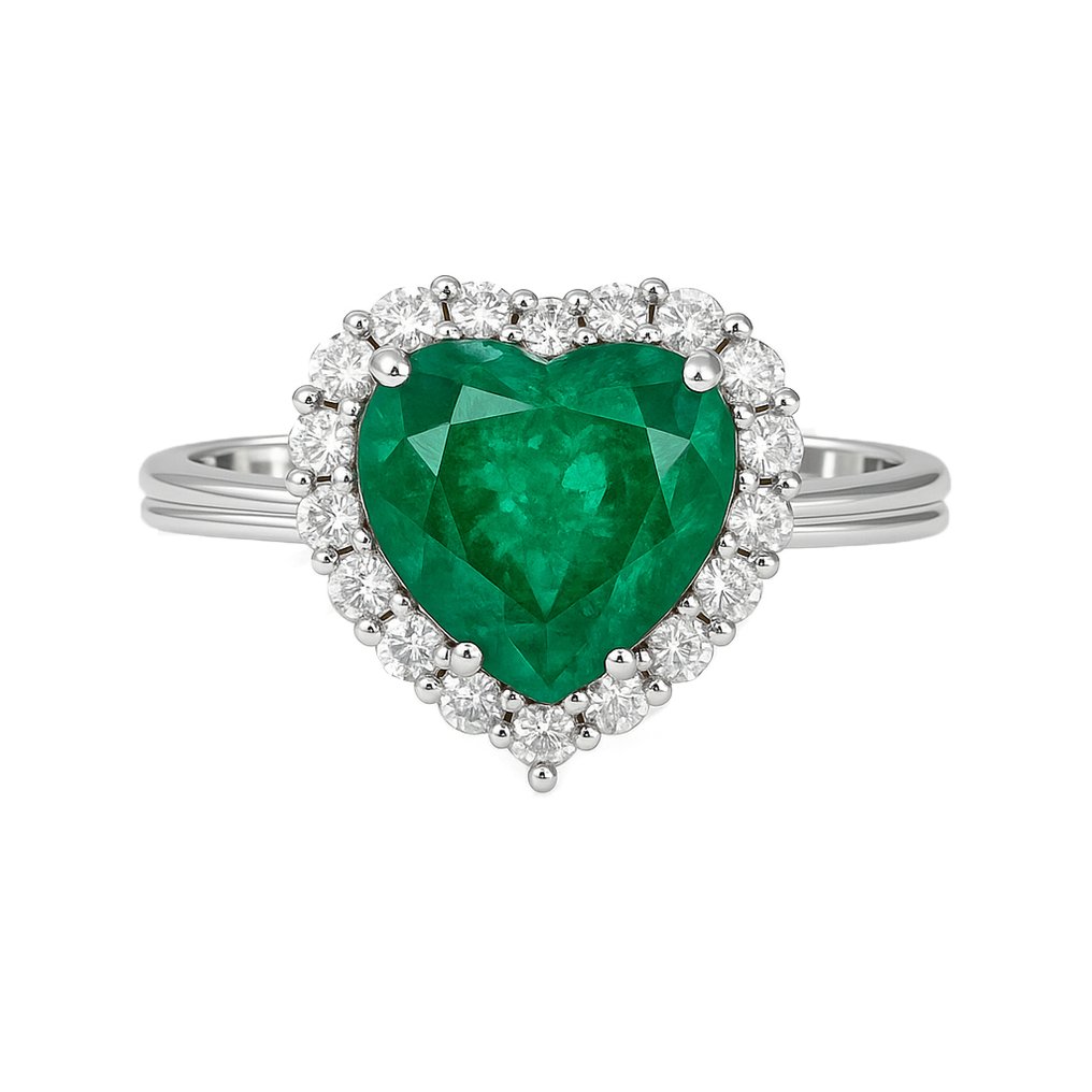 戒指 - 18K包金 白金 -  1.95ct. tw. 祖母绿 - 钻石 #1.0