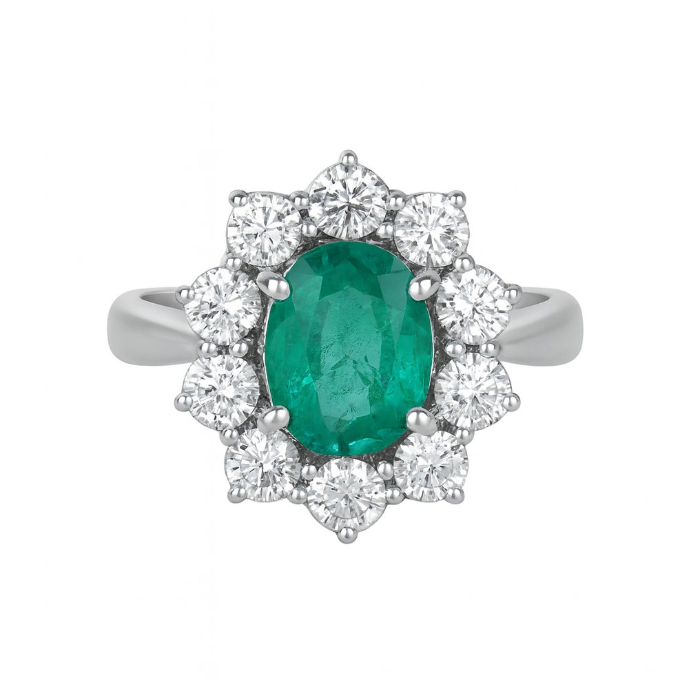 戒指 - 18K包金 白金 -  2.95ct. tw. 祖母绿 - 钻石 #3.2