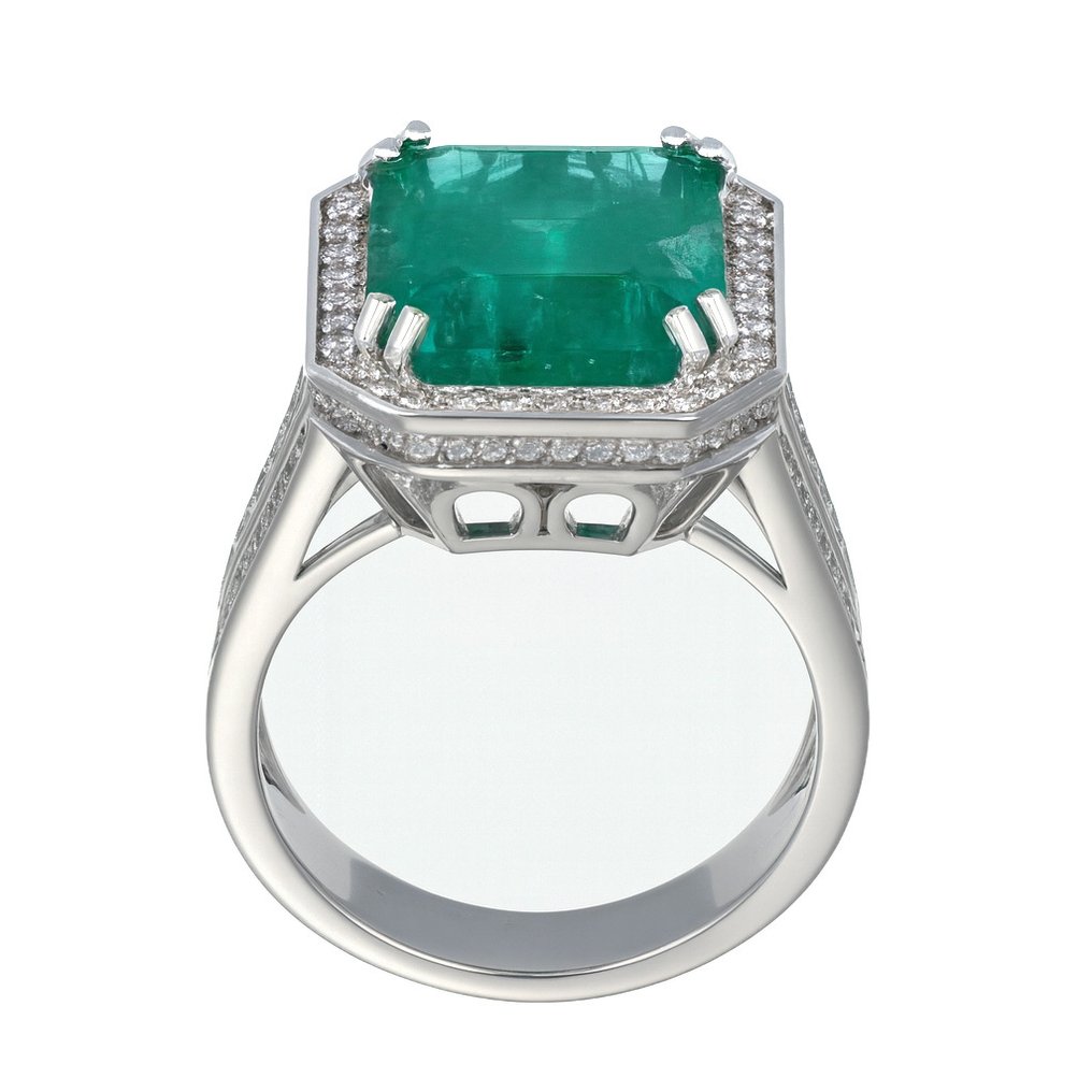 Ring - 18 kt Weißgold -  10.20ct. tw. Smaragd - Diamant #4.3