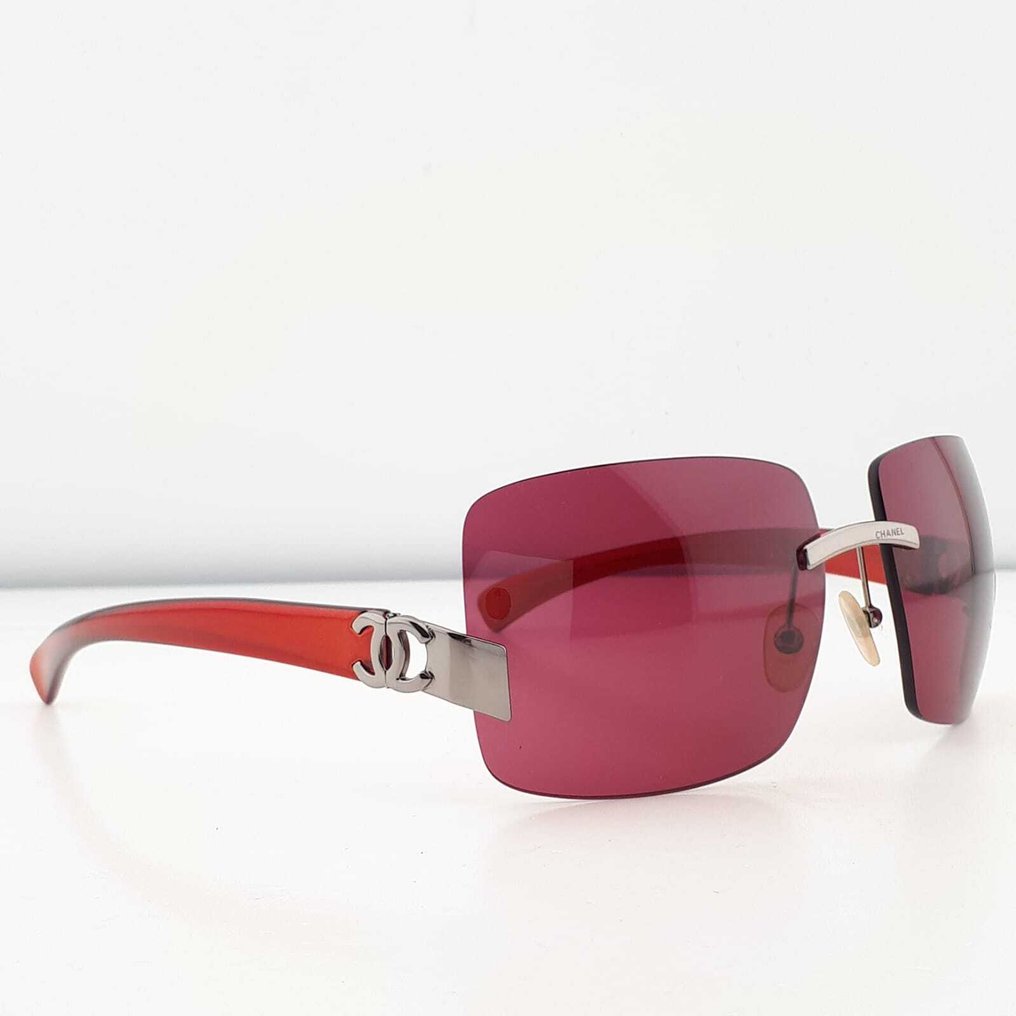 Chanel - Square Rimless Red Glitter Acetate & Silver Tone Metal - Sonnenbrille #2.1