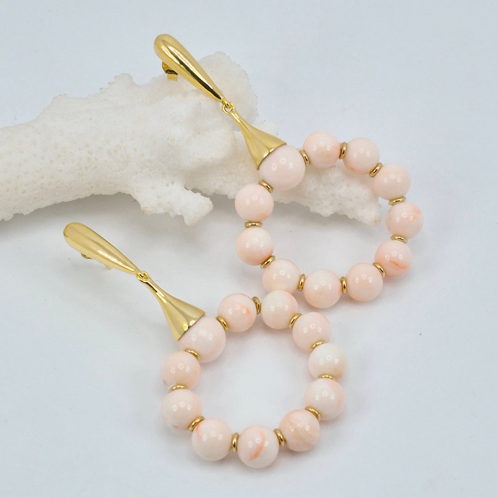 珊瑚 - 银, Gold-plated - 耳环 - 粉色珊瑚 #1.0