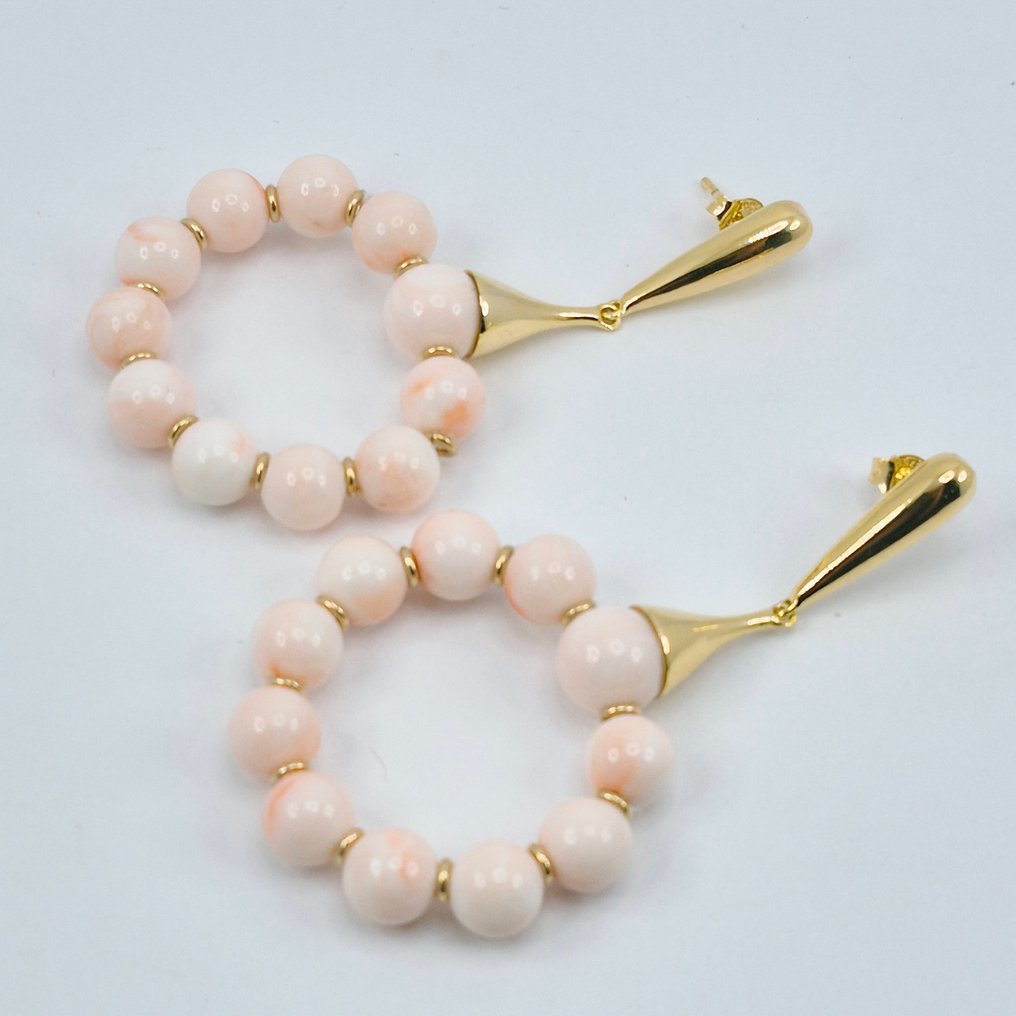 珊瑚 - 银, Gold-plated - 耳环 - 粉色珊瑚 #4.3