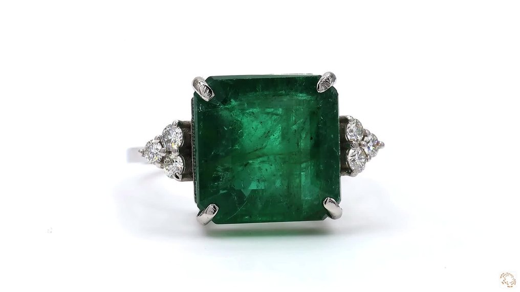 Sormus Platina - 8.09ct. tw. Smaragdi - Timantti - Vihreä, Läpinäkyvä #3.2
