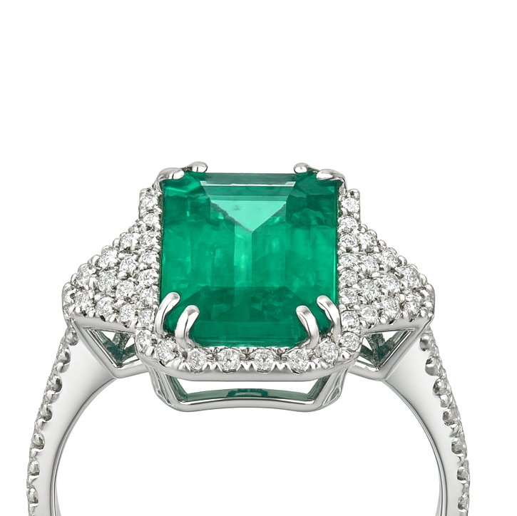 戒指 - 18K包金 白金 -  7.16ct. tw. 祖母绿 - 钻石 #4.3