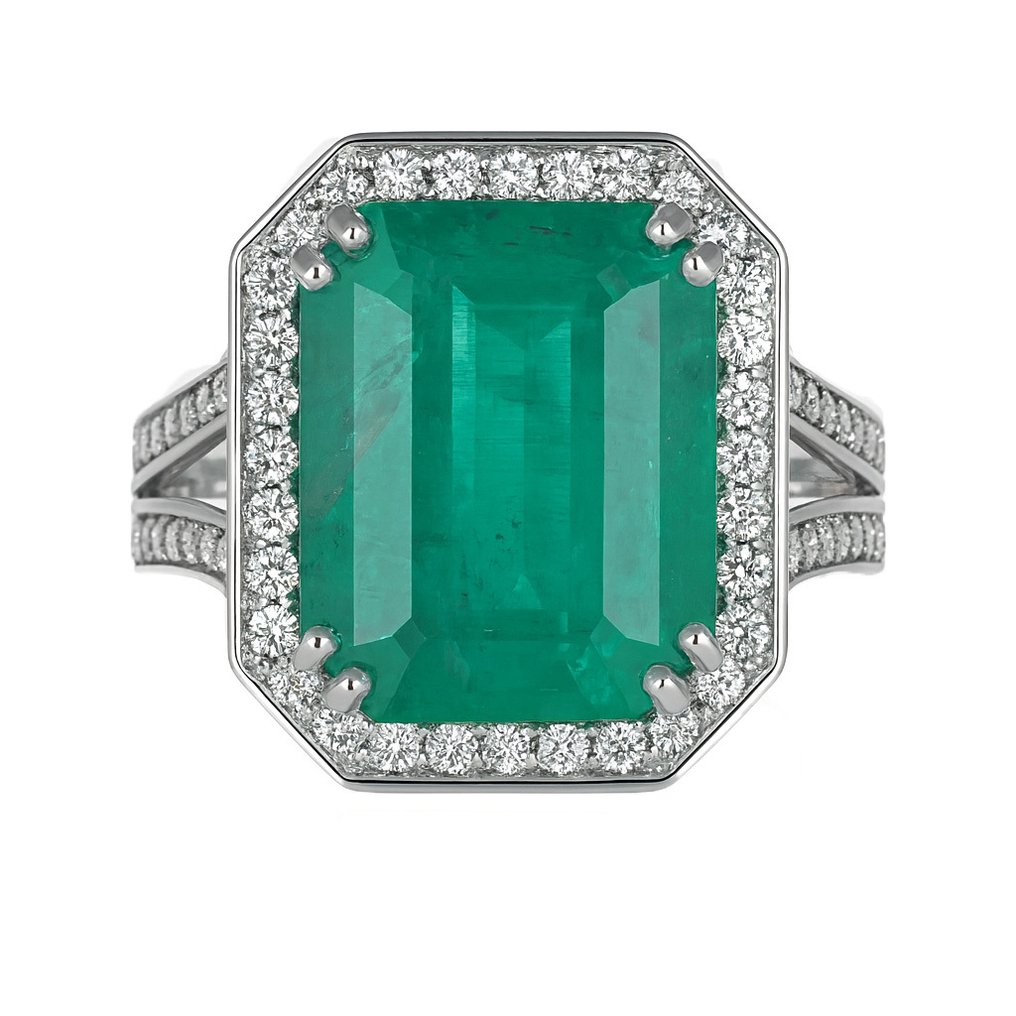 Ring - 18 kt Weißgold -  10.20ct. tw. Smaragd - Diamant #2.1