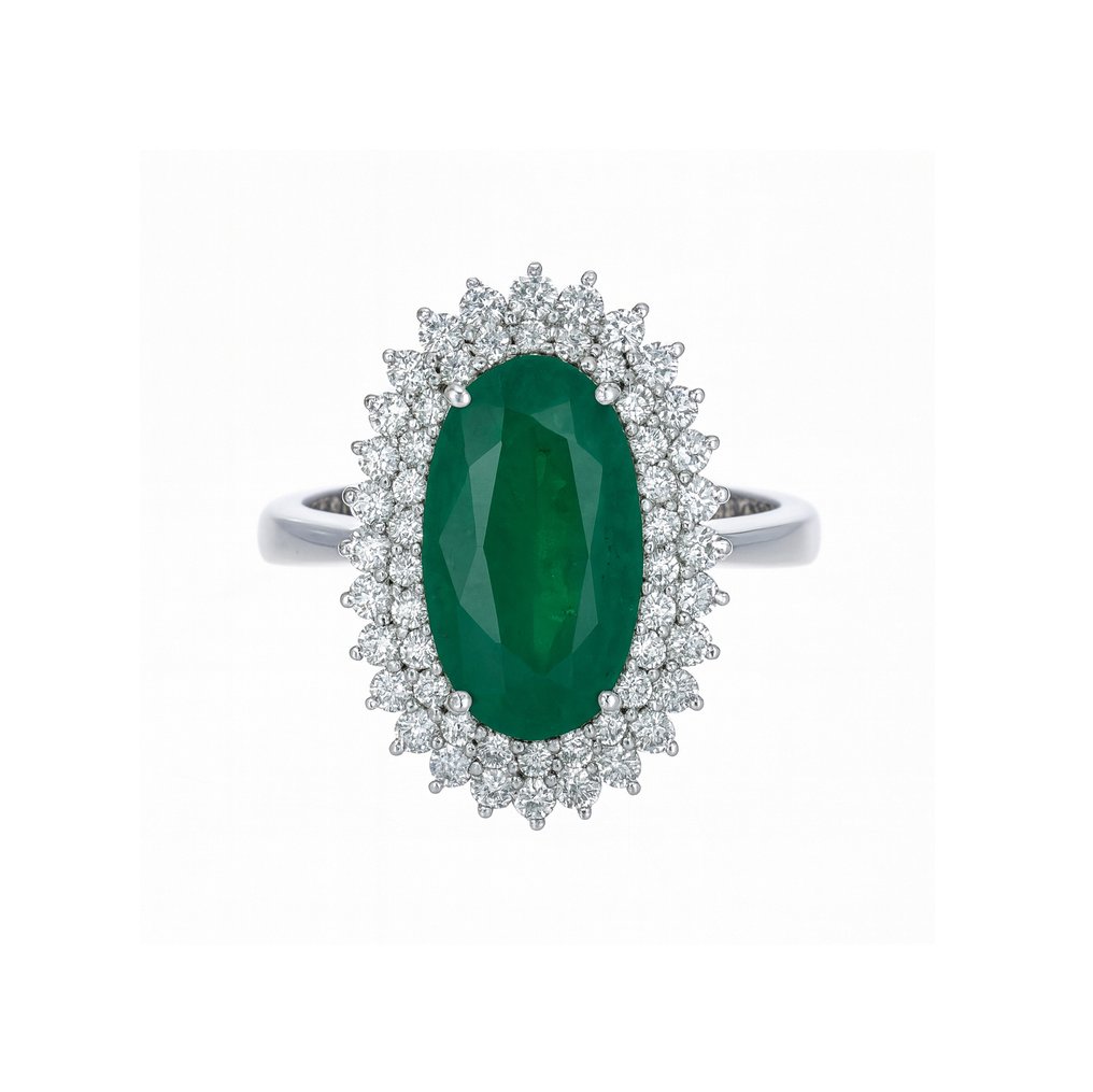 Ring - 18 kraat Hvidguld -  4.15ct. tw. Smaragd - Diamant #3.2