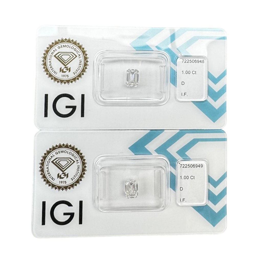2 pcs 鑽石 (天然) - 2.00 ct - 祖母綠形 - D (無色) - IF - 國際寶石學院(International Gemological Institute (IGI)) - 耀眼的搭档 #1.0