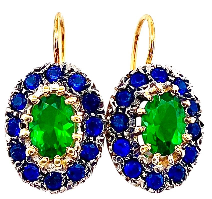 Ingen mindstepris - Øreringe - 9 kt. Gulguld, Sølv Smaragd - Safir #3.2