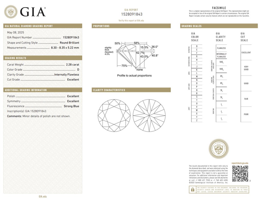 1 pcs Diamante  (Naturale)  - 2.28 ct - Rotondo - D (incolore) - IF - Gemological Institute of America (GIA) - Brilliant Ideal Cut #2.1