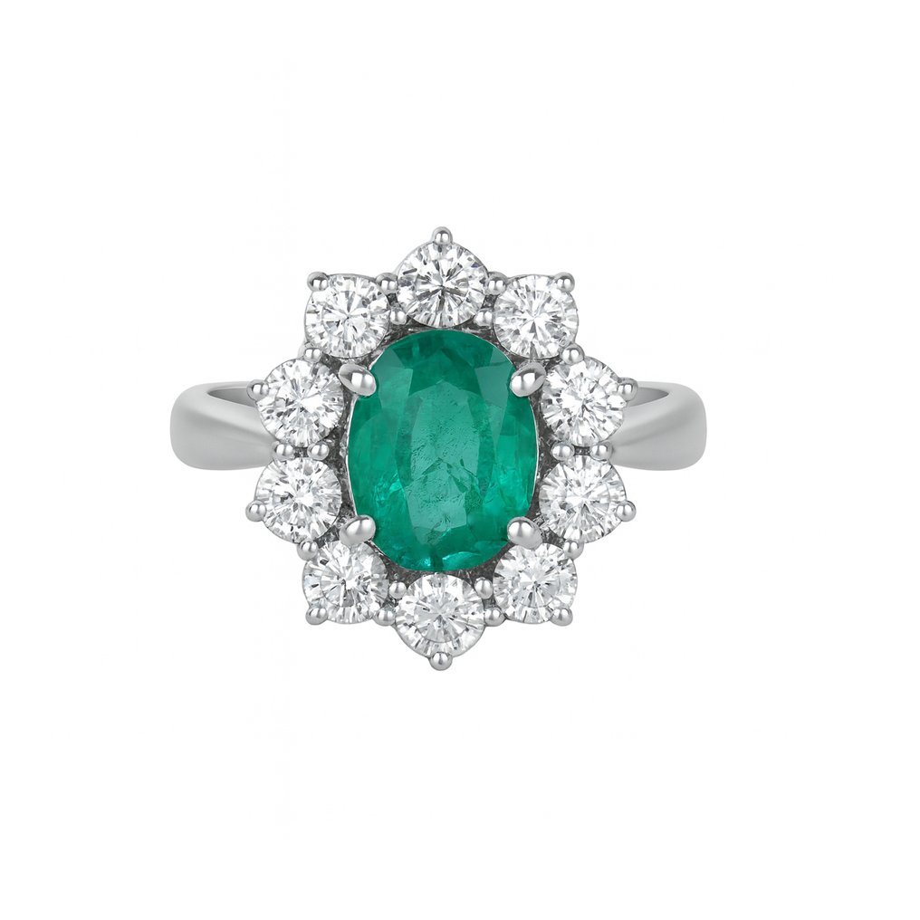 戒指 - 18K包金 白金 -  2.95ct. tw. 祖母绿 - 钻石 #4.3