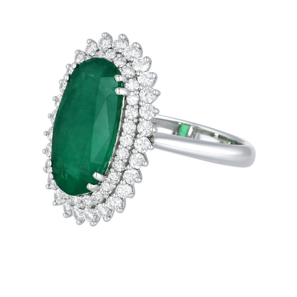 Ring - 18 kraat Hvidguld -  4.15ct. tw. Smaragd - Diamant #1.0