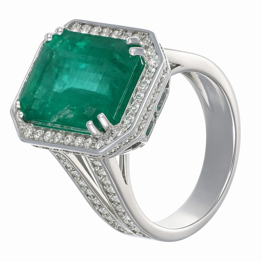 Ring - 18 kt Weißgold -  10.20ct. tw. Smaragd - Diamant #3.2