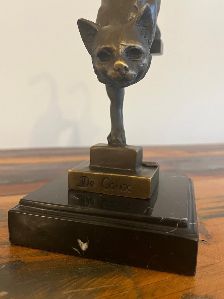 De Coux - 雕塑, Kat van de trap - 30 cm - 黄铜色, 大理石 #4.3