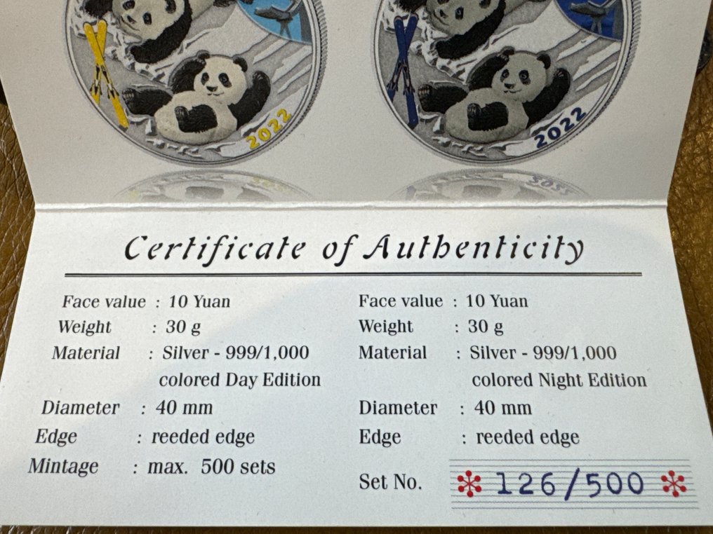 Κίνα. 10 Yuan 2022 Panda Day and Night - 2 x 30g mit CoA und BOX #4.3