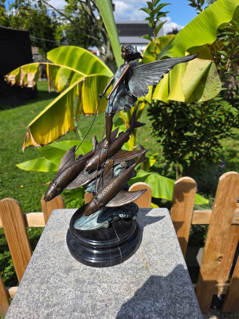 Statua, Sea Fairy on Flying Fish - 38 cm - Bronzo, Marmo #3.2