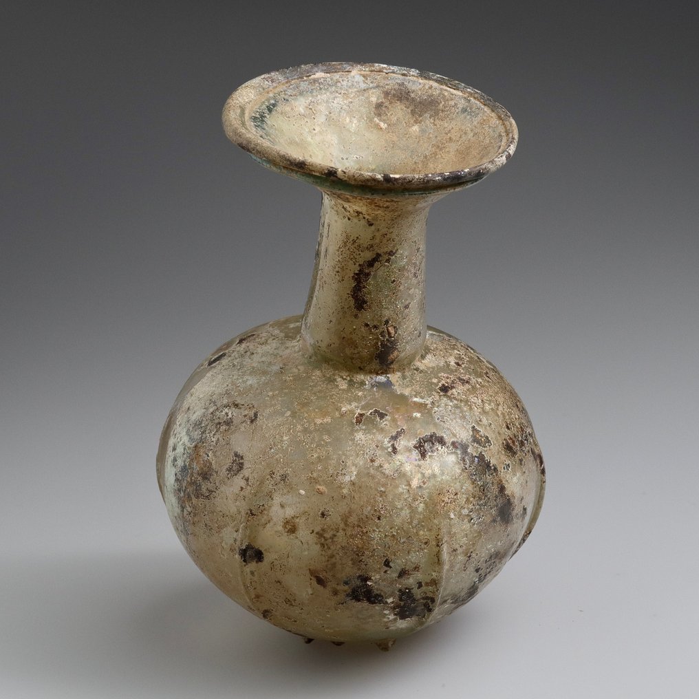 古罗马，帝国 玻璃 带有垂直凹槽的滴管瓶子 - 125 mm #2.1