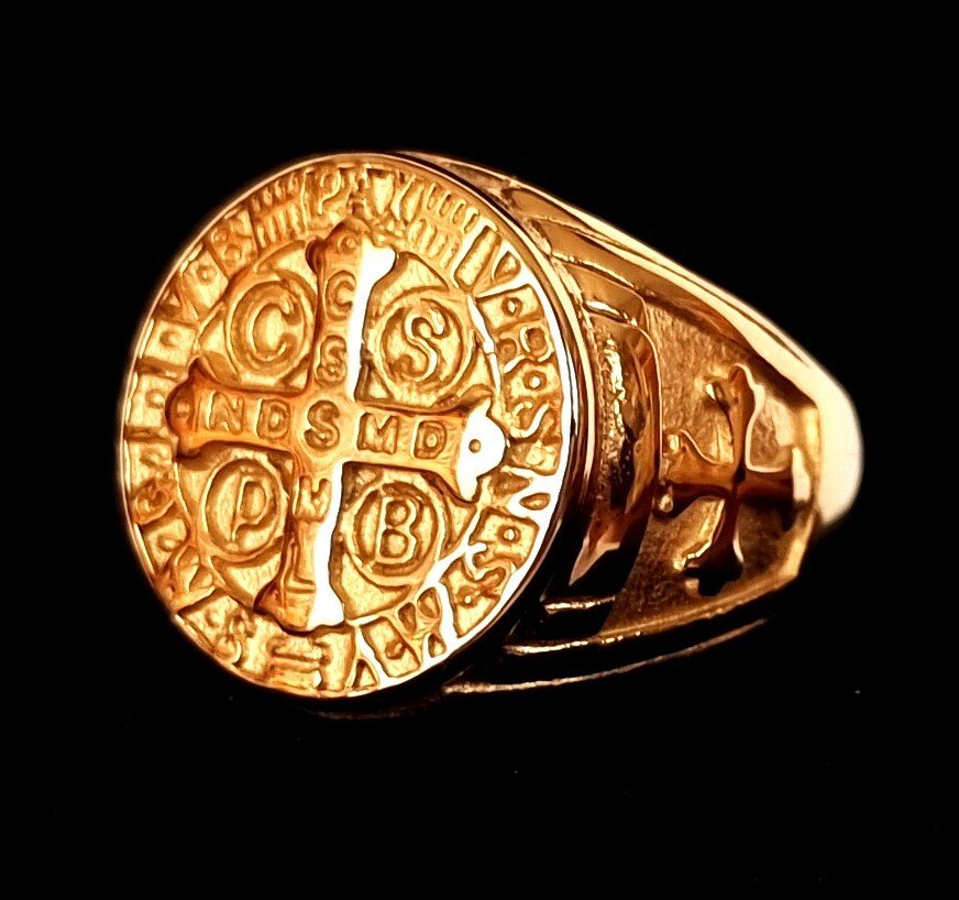 天主教女骑士戒指——圣本笃十字架——驱魔以对抗恶魔 - 图章戒指 #2.1